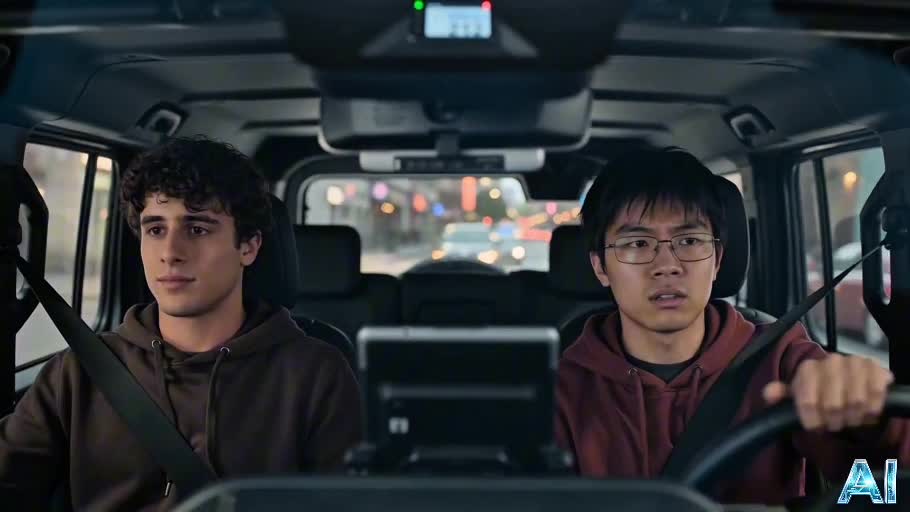 Dos personajes de ArchibOld e Irving en el interior de un vehículo